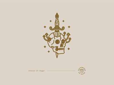 Dagger badge dagger design fantasy fantasy art illustration illustrator linework minimal monoline mushrooms mythical mythical art skull vector vector illustration