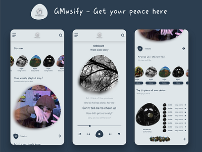 GMusify - A UI MUSIC APP - Get your peace here adobe xd app blob flat mobile music svg ui