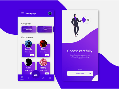 UI design for menter Choosing app, adobe xd android app dailyui design dribble is the best flutter inspiration mobile purple ui ui app design ux