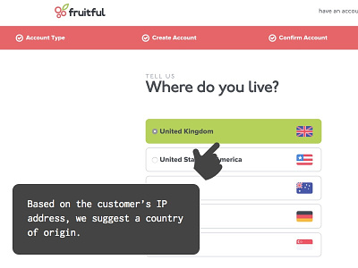 Where are you from? form fruitful iteration onboarding ui ux