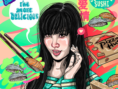 Canton Pizza Girl art art direction artwork asian colorful digital art girls illustration people pop art pop culture portrait pretty sexy vector vectorart vectors