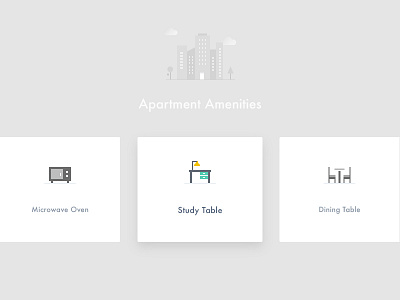 Amenities Icons- 99acres.com amenities apartment cards dining geometry icon microwave minimal oven study table ui