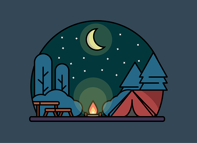 Cute Flat Design Night Camp camp campfire camping cute design doodle doodles flat flat design illustration landscape night night camp scenery starry starry night wild wild camp