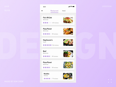 Food App - Restaurant Page app card clean design food light purple restaurant travel ui ux