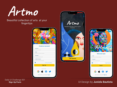 Artmo Mobile Device Mockup - 2 app branding daily ui 001 daily ui challenge daily ui sign up form design fictional company illustration logo mobile app mobile design mockup design ui