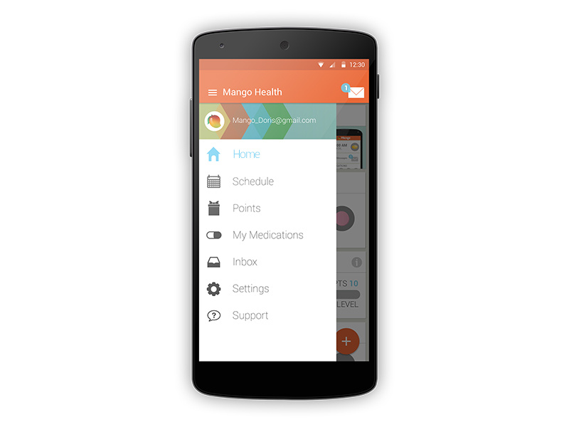 Home screen drawer for Android android app health medication medical drawer navigation