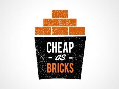 Cheap as bricks logo branding bricks chips grunge logo orange retro