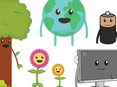 Acer Recycling Characters character design cute flower globe illustration tree