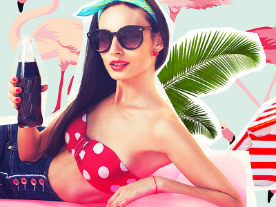 Retro advertisment collage 50s 80s beach collage colourful photoshop promotion retro vintage