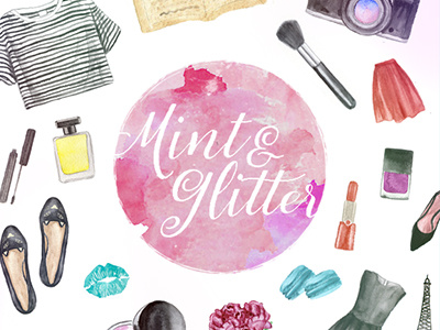 Mint&Glitter blog branding colorful fashion fashion blog fashion branding feminine illustration logo makeup pastel watercolour