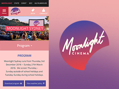 Moonlight cinema graphic design mobile design moonlight pink responsive design web design