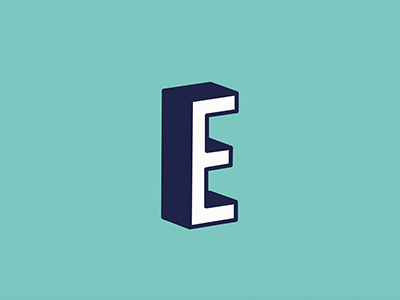 E 3d e flat logo retro teal type typography