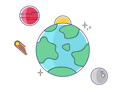 Planets earth flat design icon design icons illustration mars moon pastel planets space stars sun
