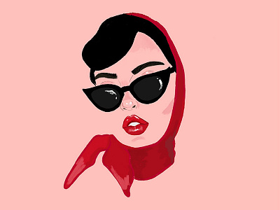 Retro Woman beauty digital painting fashion illustration lips negative space pink portrait retro sunglasses white space woman