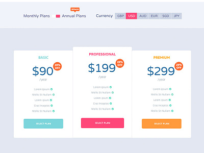 Price bright colourful flat ui interface price table pricing pricing table round website design