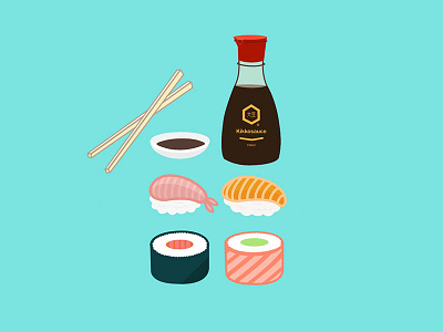 Sushi bright colourful flat illustration food illustration sushi teal