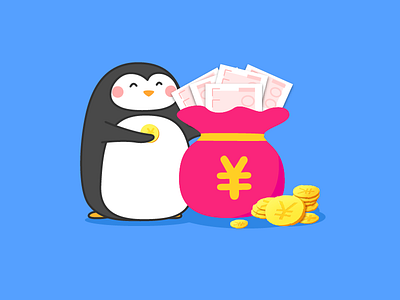 penguin blue cartoon illustration money penguin