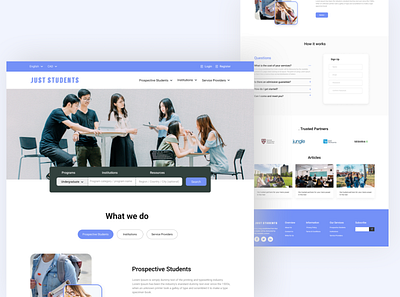 Just Students branding education education landing page design just student landing page landing page design ui