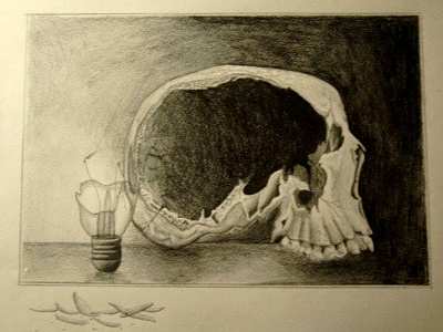 A Thought Crushed My Mind draw drawing light lightbulb pencil skull