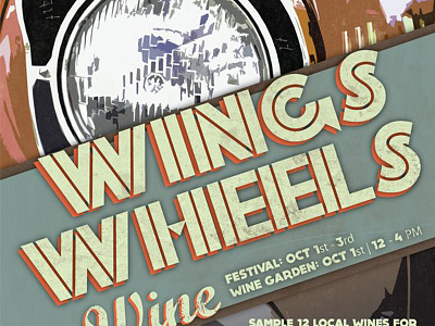 Wings Wheels & Wine car color fall planes poster typography wheels wine wings