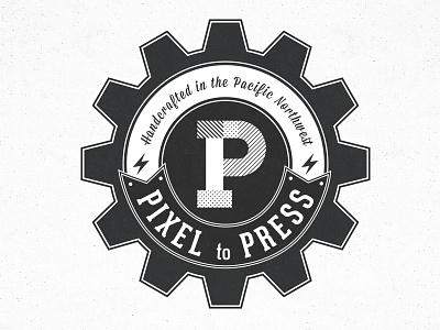 Pixel to Press cog gear logo northwest old fashioned pacific pixel press vintage