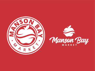 Manson Bay Market Logo apple badge chelan logo manson washington water wave wenatchee