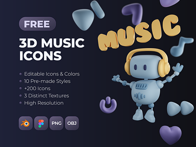 3D MUSIC icon pack 3d 3dart 3dicons 3dmodeling app b3d blender cycles icon illustration render ui uidesign