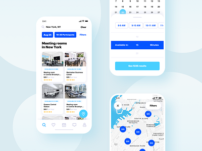 Meeting rooms Booking App app blue booking app concept illustration ios mobile mobile app mobile app design mobile design ui ux white