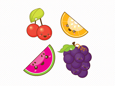 Frutta cherry cute fruit grapes icon illustration kawaii orange watermelon