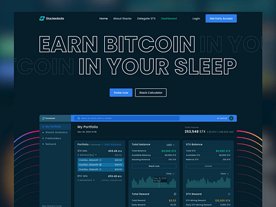 StackSats website design analytics dashboard bitcoin blockchain crypto dashboard crypto staking cryptocurrency staking uidesign uiux website