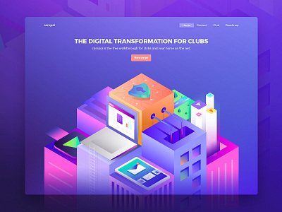 Digital Transformation for club association city club digital entertainment illustration isometric laptop transformation
