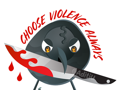 Crow with a Bloody knife adobe illustrator art birds blood bloody crow digital art illustration knife redbubble stickers