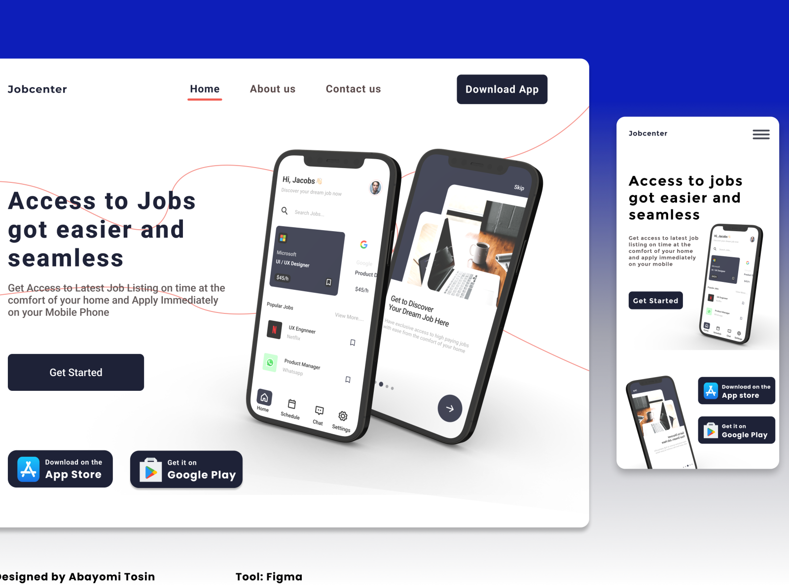 A job search app website interface by Abayomi Tosin on Dribbble