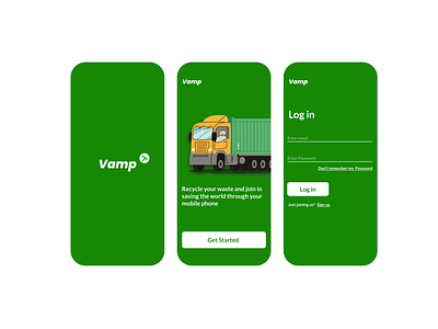 Vamp mobile waste recycling app concept app branding design icon illustration logo typography ui ux vector