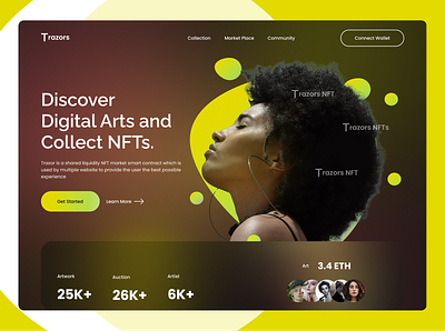 An NFT marketplace hero section ui concept branding design graphic design icon illustration logo typography ui ux vector