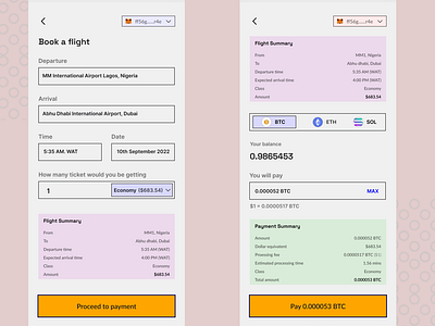 A crypto flight booking app feature