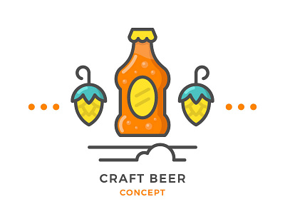 Craft beer concept bar beer bottle brewery concept craft design flat hops icon line pub