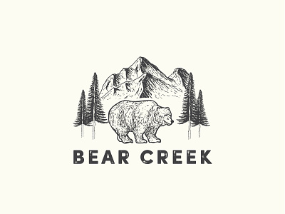 bear creek adventure bear classic handraw illustration outdoor vintage