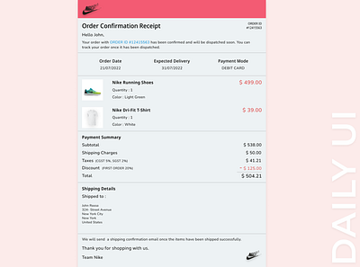 Daily UI - 17 : Email Receipt design ui