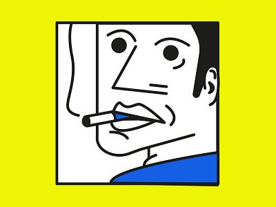 Smoking in primary colours blue cartoon comic design face graphic illustration line portrait smoking yellow