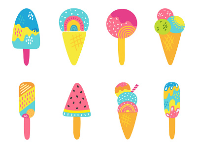 Ice cream summer bright collection food