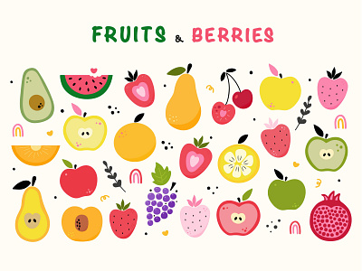Set of bright fruits and berries kit