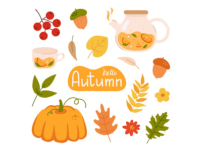 Autumn cute set illustration
