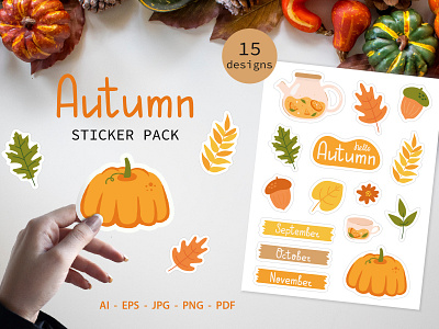 Autumn stickers bundle autumn autumn stickers cartoon clipart digital stickers fall illustration stickers