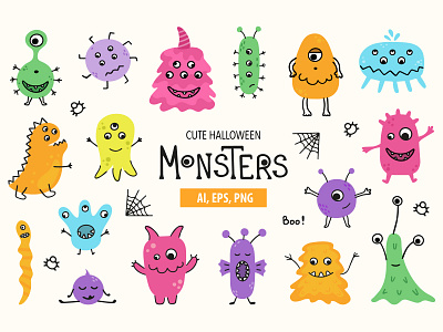 Cute halloween monsters party