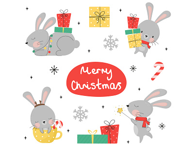 Merry Christmas vector set bunny