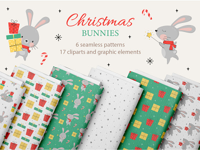 Christmas bunnies patterns set merry christmas
