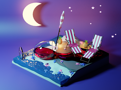 3D illustration cocktail party on the beach