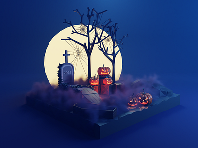 Say GOODBYE to 2021 2021 2022 3d illustration blender design grave halloween pumpkin spiders web