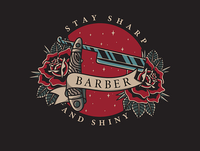 Barber Shop Logo barber barber shop branding graphic design illustration old school tattoo straight razor traditional tattoo vector vintage logo